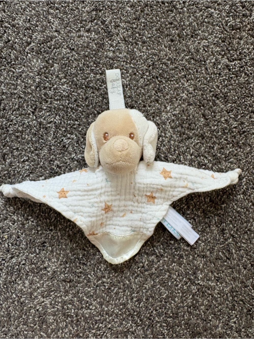 Plush Puppy Lovey Blanket - Cream with Tan Stars